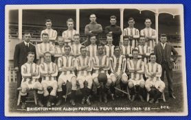 1924/1925 b&w team postcard of Brighton & Hove Albion FC in front of main stand; players names