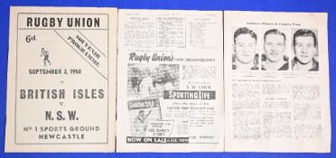 1950 British & I Lions in Australia Rugby Programmes (3): Scarce but some with flaws, hence