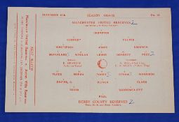 1954/55 Manchester United reserves v Derby County Central League single sheet programme 18