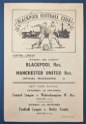 1948/49 Blackpool reserves v Manchester Utd Central League single sheet match programme; team