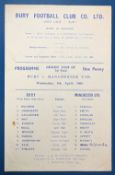 1957/58 Lancashire Senior Cup Bury v Manchester United at Gigg Lane 9 April 1958 single sheet