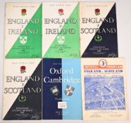 1949-1959 English Interest Home Rugby Programmes (7): With one duplication, E v Scotland 1949 &