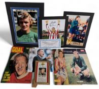 Football Icons signed Photograph Magazine Pages with examples of Pat Jennings, Sam Allardice, Don