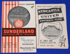1957/58 Manchester Utd league match away programmes Sunderland, Newcastle Utd; fair/good (2)