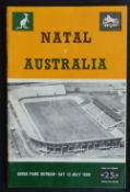1969 Natal v Australia Rugby Programme: Neat, attractive A5 effort as usual from Durban. VG