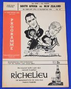 1970 S Africa v New Zealand 2nd Test Rugby Programme: At Cape Town, official edition, cartoon cover.