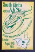 1965 Marlboro'/Nelson Bay etc XV v S Africa Rugby Programme: Lovely cheery colourful cover to this