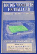 1957/58 Bolton Wanderers v Manchester Utd Div. 1 match programme 14 September 1957; good. (1) NB: