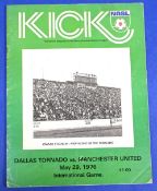1976 USA Tour match programme Very Scarce Dallas Tornado v Manchester Utd 29 May 1976; slight