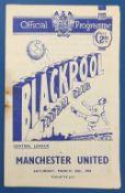 1953/54 Blackpool reserves v Manchester United Central League match programme 20 March 1954; heavy