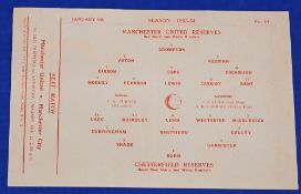 1953/54 Manchester United reserves v Chesterfield Central League single sheet match programme 9