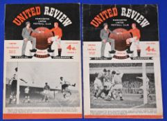 1954/55 Manchester Utd home match programmes Chelsea (Champions) (tc, half times entered, overall