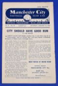 1953/54 Manchester City reserves v Manchester Utd Central League 4 page match programme 16 January