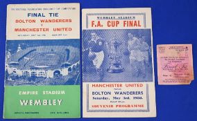 1958 FAC final programme Manchester Utd v Bolton Wanderers official issue, FAC final pirate by