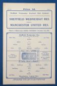 Pre-War 1932/1933 Sheffield Wednesday reserves v Manchester Utd Central League match programme 3