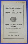 Scarce 1935 Hampshire & Sussex v NZ All Blacks Rugby Programme: At Dean Court, Boscombe, 9th