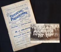 Rare Halifax v Australasia 1911 RL Programme and team pic c1907 - some inevitable wear but so