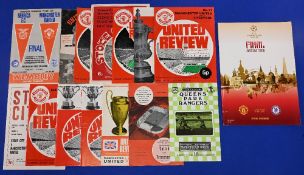 Manchester Utd home match programmes 1957/58 Leeds Utd + token, 1964/65 Ferencvaros (ICFC s/f),