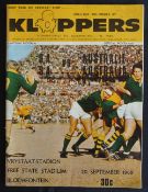 1969 S Africa v Australia Test Rugby Programme: The Bloemfontein test. Colourful, packed effort, G/