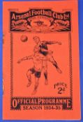 Pre-War 1934/1935 Arsenal v Birmingham City Div. 1 match programme 29 September 1934; rusty