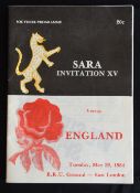 1984 SARA Invitation XV v England Rugby Programmes (2): 24pp plus covers from this interesting clash