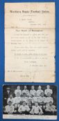 1911 Test Match Selection: Programme of Arrangement for F Harrisson Leeds RL Club, with a postcard