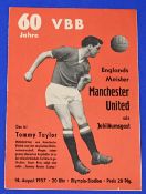 1957/58 Berlin Select XI v Manchester Utd pre-season friendly match programme 14 August 1957 at