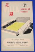 1953/54 Aston Villa reserves v Manchester Utd Central League match programme 17 April 1954; slight
