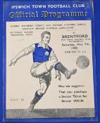 Pre-War 1937/1938 Ipswich Town v Brentford friendly match programme 7 May 1938, 16 pages with no
