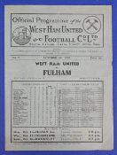 1937/1938 West Ham United v Fulham Div. 2 programme 9 October 1937; slight crease, o/wise fair/good.
