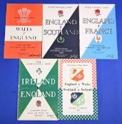1959 England etc Rugby Programmes (5): Another splendid set, at Wales and Ireland (worn) and home