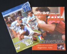 2007 & 2001 Argentina & Salta RU v Italy Rugby Programmes (2): Substantial for Argentina, 4pp