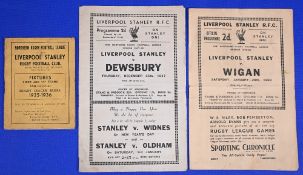 Liverpool Stanley RLFC - 1935/36 Fixtures Card with rusty staples marks creases 1947/48 v Dewsbury