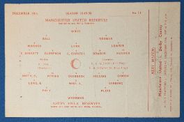 1949/50 Manchester Utd reserves v Aston Villa Central League match programme, single sheet 10