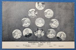 1910/1911 Manchester Utd Div. 1 Champions team postcard featuring head/shoulders portrait view of