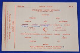 1955/56 Manchester United reserves v West Bromwich Albion Central League single sheet match