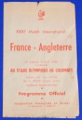 1956 France v England Rugby Programme: Another Scarce 'French Fifties Flimsy', with the usual