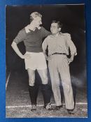 1961 Denis Law in Torino kit b&w photograph 10cm x 14cm pictured with a football fan prior to a