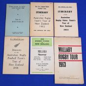 1951-1972 Australia & NZ Rugby Itineraries (6): NZ to Australia 1951, Aus to NZ 52, 55, 58, 63 & 72.
