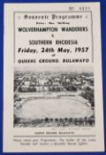 1957 Wolves Tour Southern Rhodesia v Wolverhampton Wanderers match programme 24 May 1957 at Queens