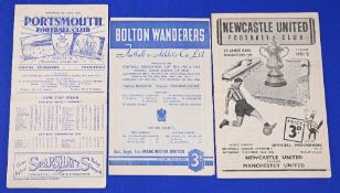1951/52 Manchester Utd away match programmes Portsmouth, Bolton Wanderers, Newcastle Utd;