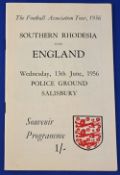 1956 South African tour Southern Rhodesia v England match programme 13 June 1956 at the Police