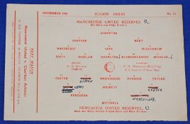 1955/56 Manchester United reserves v Newcastle Utd Central League single sheet match programme 24