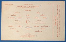 1950/51 No. 1 Manchester Utd reserves v Liverpool Central League match programme, single sheet, 21