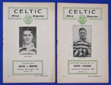 1951/52 Celtic v Morton SLC match programme 18 August 1951; 1952/53 Celtic v Falkirk Scottish League