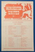 1950/51 Manchester United reserves v Manchester City Central League single sheet match programme;