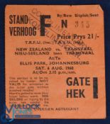 1960 NZ All Blacks Rugby Tour Test Match Ticket: Neat clean orange stand ticket for the 6 August