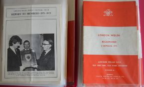 1971 onwards London Welsh RFC Rugby Programmes/Newsletters etc (90+): To inc over 60 matches 1971-