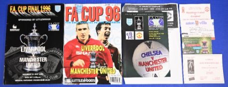 1995/96 FAC final Manchester Utd v Liverpool match programme + team sheet + match ticket, 1996