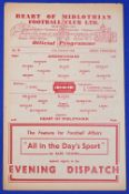 1947/48 Heart of Midlothian v Airdrieonians match programme, fold out type, Div. 'A' 20 March